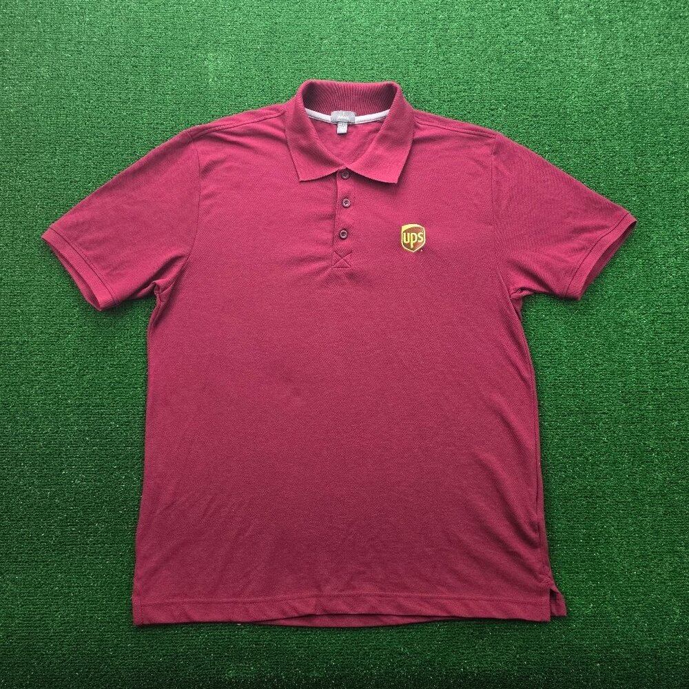 UPS Employee Polo Shirt Mens Large Red Maroon Short Sleeve Uniform Work Wear